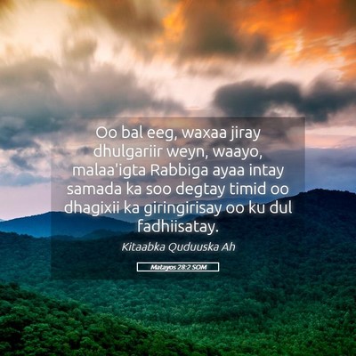 Picture 05 - Matayos 28:2 SOM - Oo bal eeg, waxaa jiray dhulgariir weyn, waayo, - Bible Verse Picture