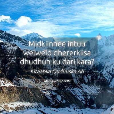 Picture 05 - Matayos 6:27 SOM - Midkiinnee intuu welwelo dhererkiisa dhudhun ku - Bible Verse Picture