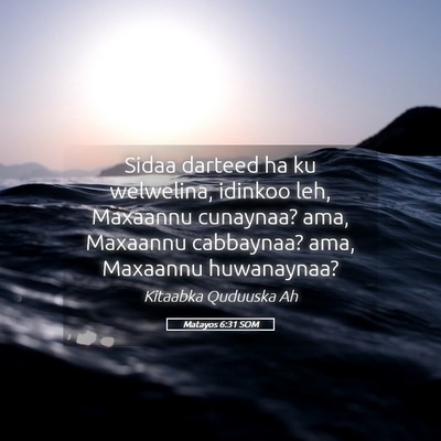Picture 05 - Matayos 6:31 SOM - Sidaa darteed ha ku welwelina, idinkoo leh, - Bible Verse Picture