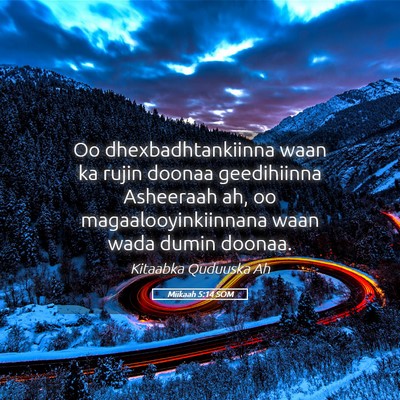 Picture 05 - Miikaah 5:14 SOM - Oo dhexbadhtankiinna waan ka rujin doonaa - Bible Verse Picture