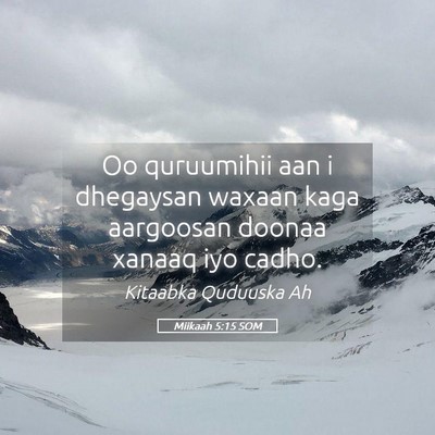 Picture 05 - Miikaah 5:15 SOM - Oo quruumihii aan i dhegaysan waxaan kaga - Bible Verse Picture