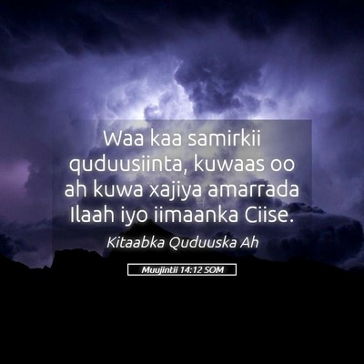 Picture 05 - Muujintii 14:12 SOM - Waa kaa samirkii quduusiinta, kuwaas oo ah kuwa - Bible Verse Picture