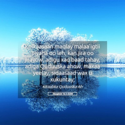 Picture 05 - Muujintii 16:5 SOM - Kolkaasaan maqlay malaa'igtii biyaha oo leh, kan - Bible Verse Picture