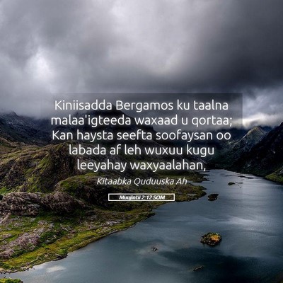 Picture 05 - Muujintii 2:12 SOM - Kiniisadda Bergamos ku taalna malaa'igteeda - Bible Verse Picture