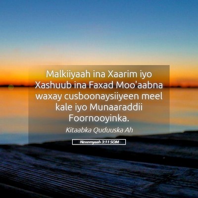 Picture 05 - Nexemyaah 3:11 SOM - Malkiiyaah ina Xaarim iyo Xashuub ina Faxad - Bible Verse Picture
