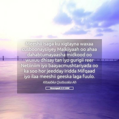 Picture 05 - Nexemyaah 3:31 SOM - Meeshii isaga ku xigtayna waxaa cusboonaysiiyey - Bible Verse Picture