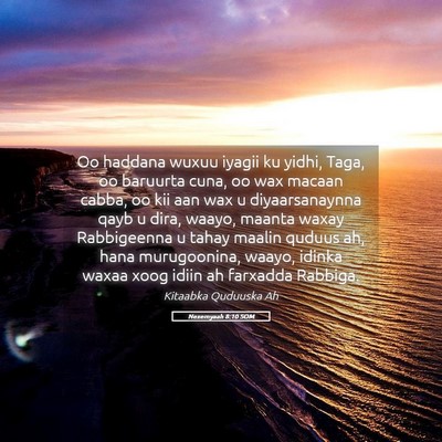 Picture 05 - Nexemyaah 8:10 SOM - Oo haddana wuxuu iyagii ku yidhi, Taga, oo - Bible Verse Picture