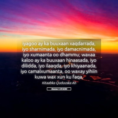 Picture 05 - Rooma 1:29 SOM - iyagoo ay ka buuxaan xaqdarrada, iyo sharnimada, - Bible Verse Picture