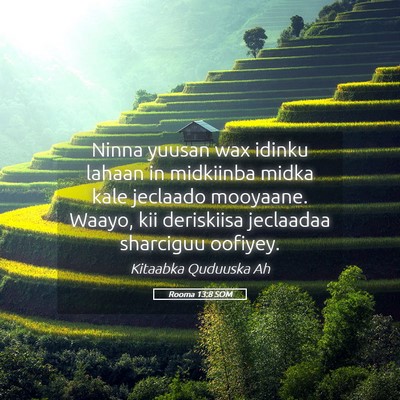 Picture 05 - Rooma 13:8 SOM - Ninna yuusan wax idinku lahaan in midkiinba midka - Bible Verse Picture