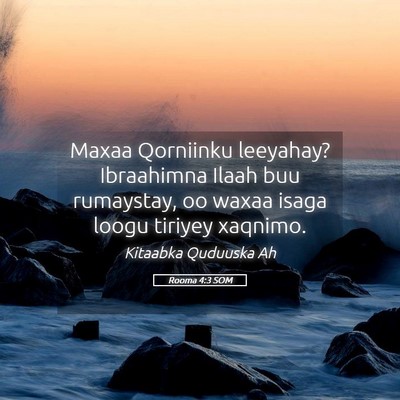 Picture 05 - Rooma 4:3 SOM - Maxaa Qorniinku leeyahay? Ibraahimna Ilaah buu - Bible Verse Picture