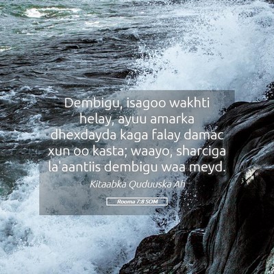 Picture 05 - Rooma 7:8 SOM - Dembigu, isagoo wakhti helay, ayuu amarka - Bible Verse Picture