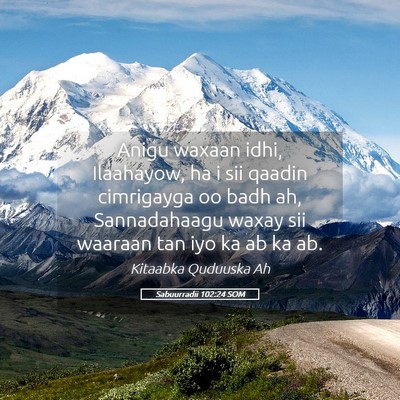 Picture 05 - Sabuurradii 102:24 SOM - Anigu waxaan idhi, Ilaahayow, ha i sii qaadin - Bible Verse Picture