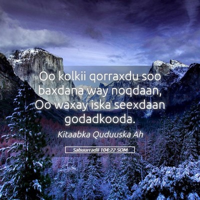 Picture 05 - Sabuurradii 104:22 SOM - Oo kolkii qorraxdu soo baxdana way noqdaan, Oo - Bible Verse Picture