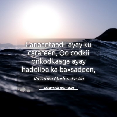 Picture 05 - Sabuurradii 104:7 SOM - Canaantaadii ayay ku carareen, Oo codkii - Bible Verse Picture
