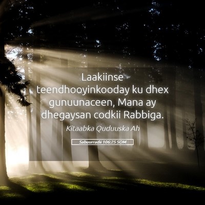Picture 05 - Sabuurradii 106:25 SOM - Laakiinse teendhooyinkooday ku dhex gunuunaceen, - Bible Verse Picture