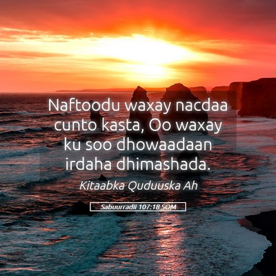 Picture 05 - Sabuurradii 107:18 SOM - Naftoodu waxay nacdaa cunto kasta, Oo waxay ku - Bible Verse Picture