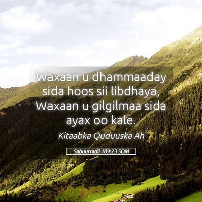 Picture 05 - Sabuurradii 109:23 SOM - Waxaan u dhammaaday sida hoos sii libdhaya, - Bible Verse Picture