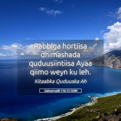 Picture 05 - Sabuurradii 116:15 SOM - Rabbiga hortiisa dhimashada quduusiintiisa Ayaa - Bible Verse Picture