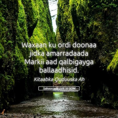 Picture 05 - Sabuurradii 119:32 SOM - Waxaan ku ordi doonaa jidka amarradaada Markii - Bible Verse Picture