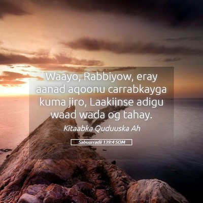 Picture 05 - Sabuurradii 139:4 SOM - Waayo, Rabbiyow, eray aanad aqoonu carrabkayga - Bible Verse Picture