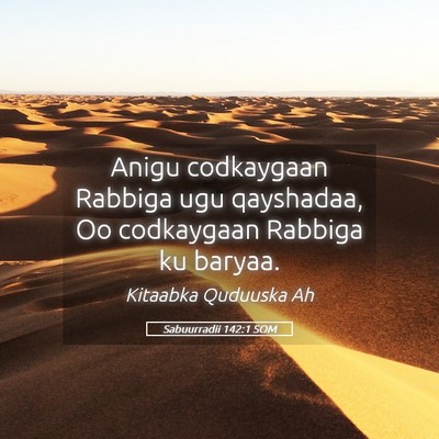 Picture 05 - Sabuurradii 142:1 SOM - Anigu codkaygaan Rabbiga ugu qayshadaa, Oo - Bible Verse Picture