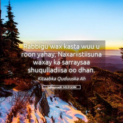 Picture 05 - Sabuurradii 145:9 SOM - Rabbigu wax kasta wuu u roon yahay, - Bible Verse Picture