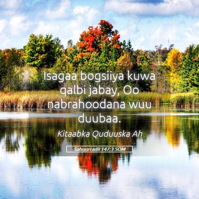 Picture 05 - Sabuurradii 147:3 SOM - Isagaa bogsiiya kuwa qalbi jabay, Oo nabrahoodana - Bible Verse Picture