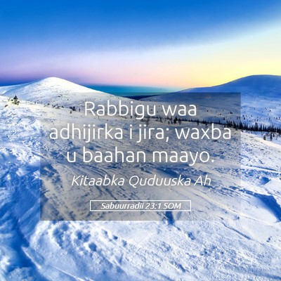 Picture 05 - Sabuurradii 23:1 SOM - Rabbigu waa adhijirka i jira; waxba u baahan - Bible Verse Picture