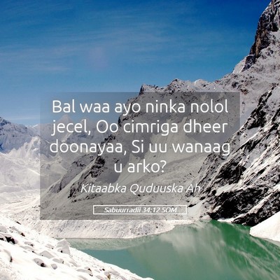 Picture 05 - Sabuurradii 34:12 SOM - Bal waa ayo ninka nolol jecel, Oo cimriga dheer - Bible Verse Picture