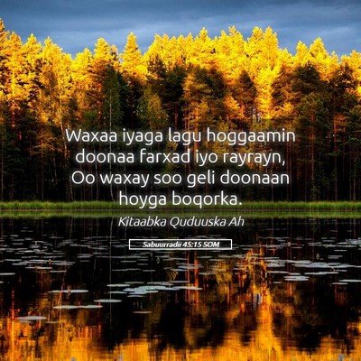 Picture 05 - Sabuurradii 45:15 SOM - Waxaa iyaga lagu hoggaamin doonaa farxad iyo - Bible Verse Picture