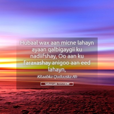 Picture 05 - Sabuurradii 73:13 SOM - Hubaal wax aan micne lahayn ayaan qalbigaygii ku - Bible Verse Picture