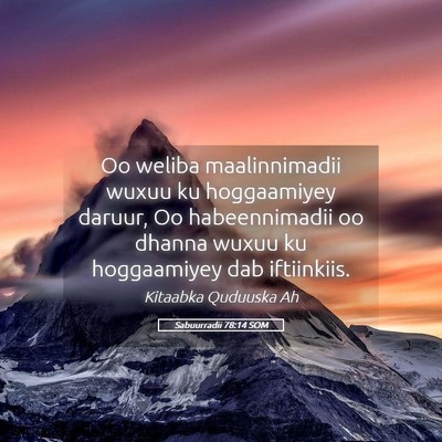 Picture 05 - Sabuurradii 78:14 SOM - Oo weliba maalinnimadii wuxuu ku hoggaamiyey - Bible Verse Picture