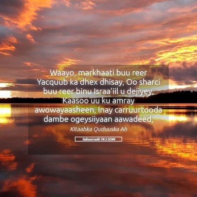 Picture 05 - Sabuurradii 78:5 SOM - Waayo, markhaati buu reer Yacquub ka dhex dhisay, - Bible Verse Picture