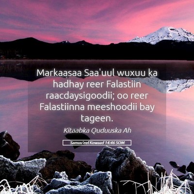 Picture 05 - Samuu'eel Kowaad 14:46 SOM - Markaasaa Saa'uul wuxuu ka hadhay reer Falastiin - Bible Verse Picture