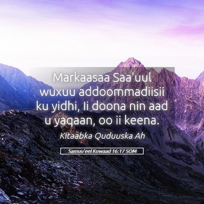 Picture 05 - Samuu'eel Kowaad 16:17 SOM - Markaasaa Saa'uul wuxuu addoommadiisii ku yidhi, - Bible Verse Picture