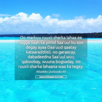 Picture 05 - Samuu'eel Kowaad 16:23 SOM - Oo markuu ruuxii sharka lahaa ee xagga Ilaah ka - Bible Verse Picture
