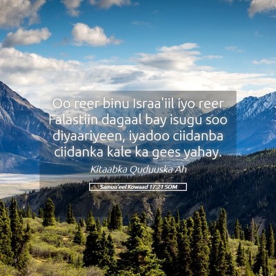 Picture 05 - Samuu'eel Kowaad 17:21 SOM - Oo reer binu Israa'iil iyo reer Falastiin dagaal - Bible Verse Picture