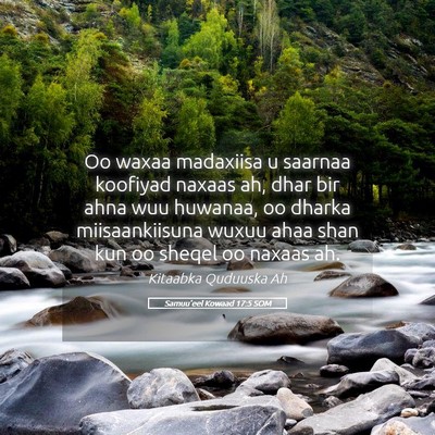 Picture 05 - Samuu'eel Kowaad 17:5 SOM - Oo waxaa madaxiisa u saarnaa koofiyad naxaas ah, - Bible Verse Picture