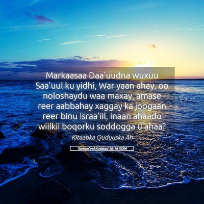 Picture 05 - Samuu'eel Kowaad 18:18 SOM - Markaasaa Daa'uudna wuxuu Saa'uul ku yidhi, War - Bible Verse Picture