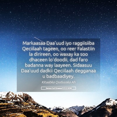 Picture 05 - Samuu'eel Kowaad 23:5 SOM - Markaasaa Daa'uud iyo raggiisiiba Qeciilaah - Bible Verse Picture