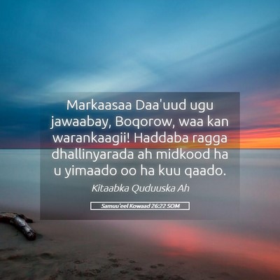 Picture 05 - Samuu'eel Kowaad 26:22 SOM - Markaasaa Daa'uud ugu jawaabay, Boqorow, waa kan - Bible Verse Picture