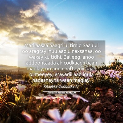 Picture 05 - Samuu'eel Kowaad 28:21 SOM - Markaasaa naagtii u timid Saa'uul oo aragtay inuu - Bible Verse Picture