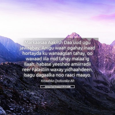 Picture 05 - Samuu'eel Kowaad 29:9 SOM - Markaasaa Aakiish Daa'uud ugu jawaabay, Anigu - Bible Verse Picture