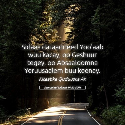 Picture 05 - Samuu'eel Labaad 14:23 SOM - Sidaas daraaddeed Yoo'aab wuu kacay, oo Geshuur - Bible Verse Picture