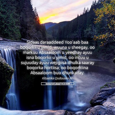 Picture 05 - Samuu'eel Labaad 14:33 SOM - Sidaas daraaddeed Yoo'aab baa boqorkii u yimid, - Bible Verse Picture