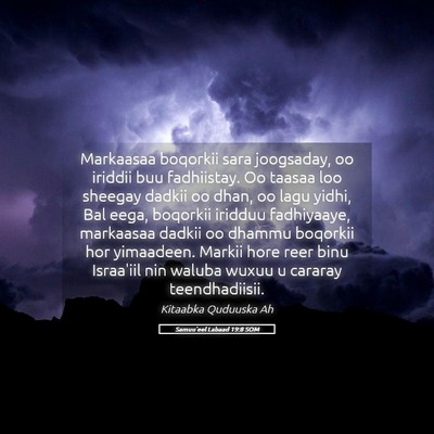Picture 05 - Samuu'eel Labaad 19:8 SOM - Markaasaa boqorkii sara joogsaday, oo iriddii buu - Bible Verse Picture
