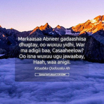 Picture 05 - Samuu'eel Labaad 2:20 SOM - Markaasaa Abneer gadaashiisa dhugtay, oo wuxuu - Bible Verse Picture