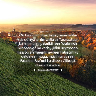 Picture 05 - Samuu'eel Labaad 21:12 SOM - Oo Daa'uud intuu tegey ayuu lafihii Saa'uul iyo - Bible Verse Picture