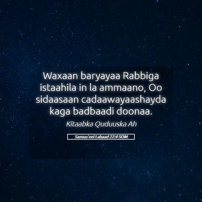 Picture 05 - Samuu'eel Labaad 22:4 SOM - Waxaan baryayaa Rabbiga istaahila in la ammaano, - Bible Verse Picture