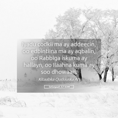 Picture 05 - Sefanyaah 3:2 SOM - Iyadu codkii ma ay addeecin, oo edbintiina ma ay - Bible Verse Picture